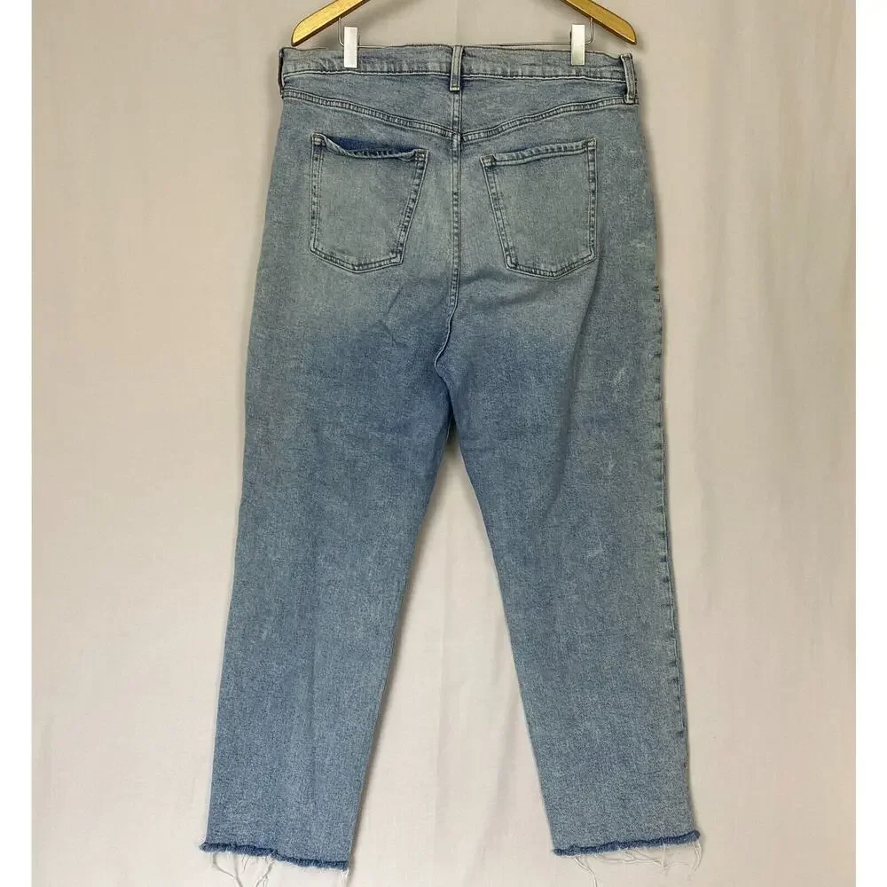 Old Navy Jeans Womens 18 Sky Hi Straight Slimming Light Wash Raw‎ Hem Blue 36x28